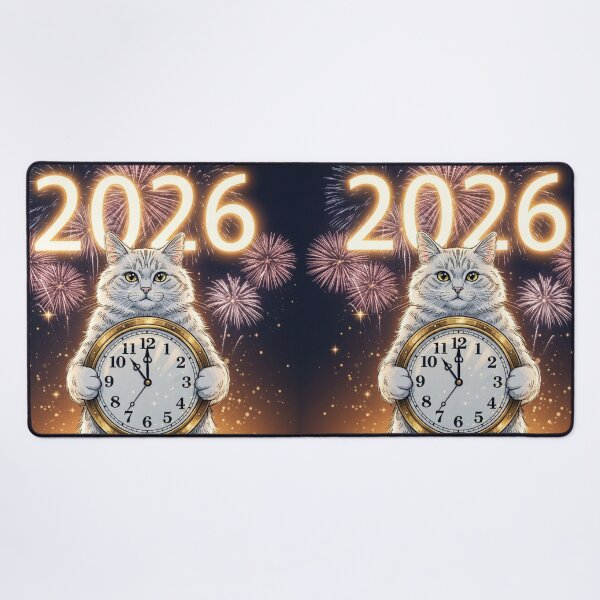 Item preview, Cat with New Year Clock designed and sold by PetJoyPrintsCO.