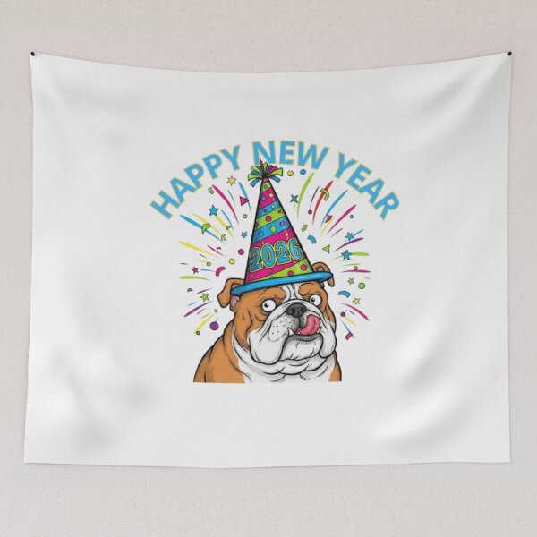 Item preview, Bulldog with Party Hat 2026 designed and sold by PetJoyPrintsCO.