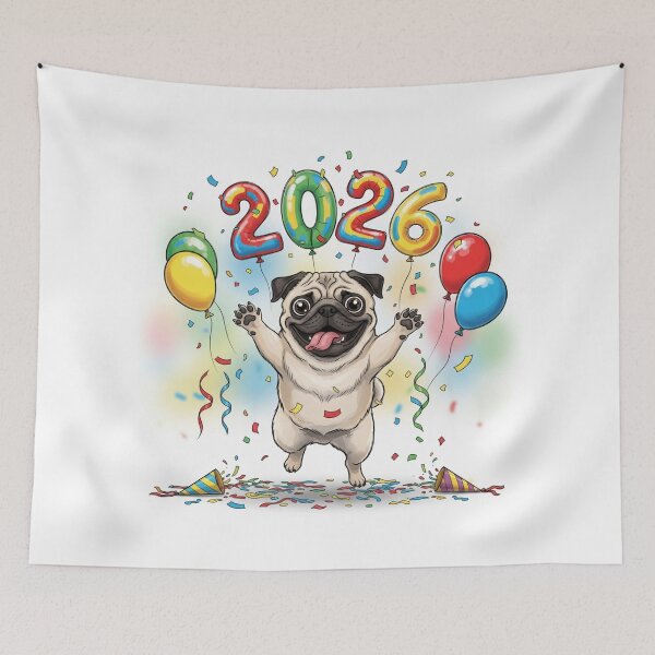 Item preview, Pug in Confetti Party 2026 designed and sold by PetJoyPrintsCO.