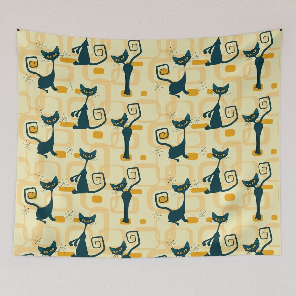 Item preview,  1950s Mid Century Modern Atomic Starburst Black Cats designed and sold by RetroMaggie.