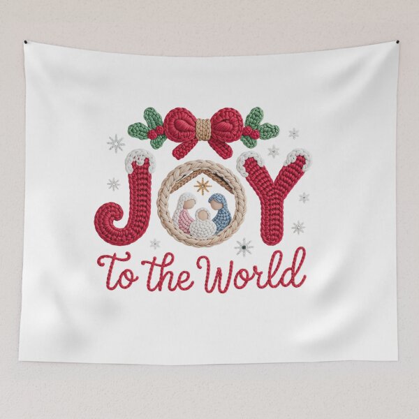 Item preview, JOY To the World Christmas Design with Crochet Nativity Scene | Festive Message designed and sold by Polarisofficial.