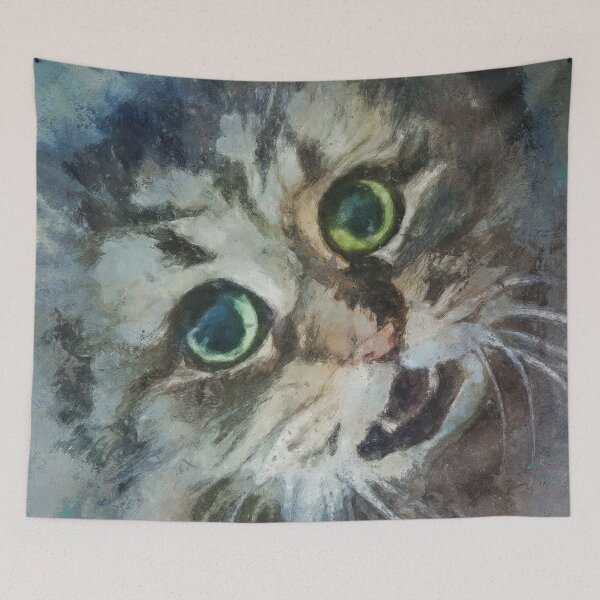 Item preview, Painterly Green Eyed Cat Begging for Treats  designed and sold by Righan Wallace.