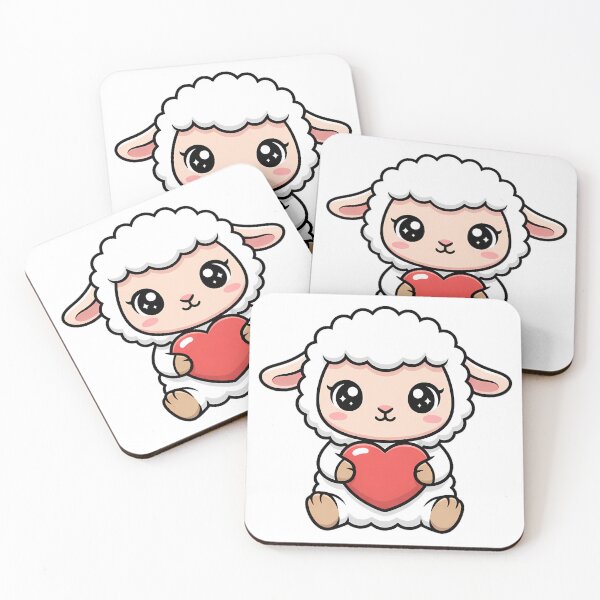 Item preview, Cute Kawaii Sheep Holding Heart Cartoon Illustration designed and sold by Cute Stickers Machine.