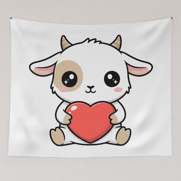 Item preview, Cute Kawaii Goat Holding Heart Cartoon Illustration designed and sold by Cute Stickers Machine.