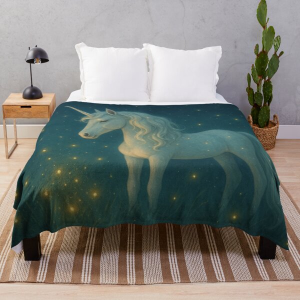 Item preview, Unicorn in a Field of Fireflies – Magical Nighttime Fantasy Illustration designed and sold by leen12 Art Designs Prints.