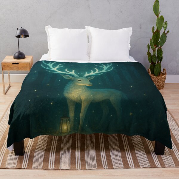 Item preview, Forest Spirit Deer – Magical Glowing Antlers in a Misty Enchanted Forest designed and sold by leen12 Art Designs Prints.
