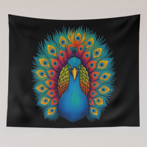 Item preview, Vibrant Majestic Peacock Illustration Colorful Feather Display Artistic Bird Design designed and sold by DrawHandArt.