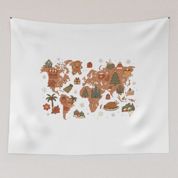 Item preview, World Christmas Map – Cute Global Holiday Illustration (Warm Retro Style) designed and sold by Wander Vibes.