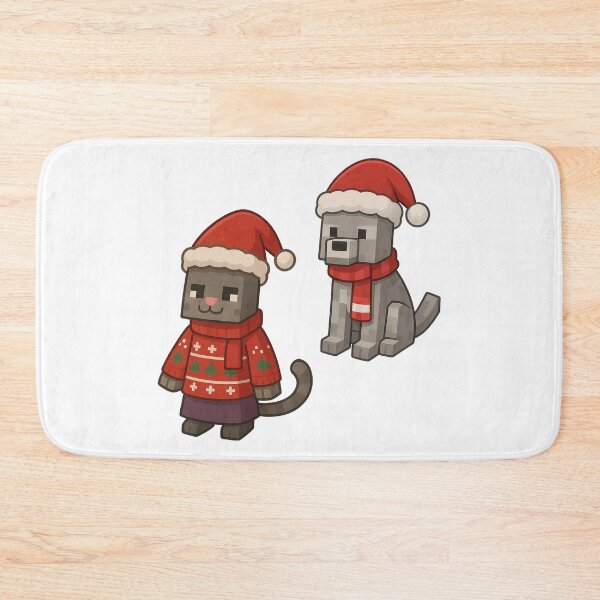 Item preview, Cat and Wolf Santa Claus, Minecraft Style! Blocky, Jolly & Ready for Christmas designed and sold by DibujandoPorfa.