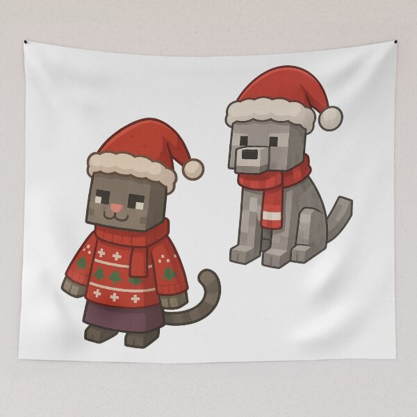 Item preview, Cat and Wolf Santa Claus, Minecraft Style! Blocky, Jolly & Ready for Christmas designed and sold by DibujandoPorfa.
