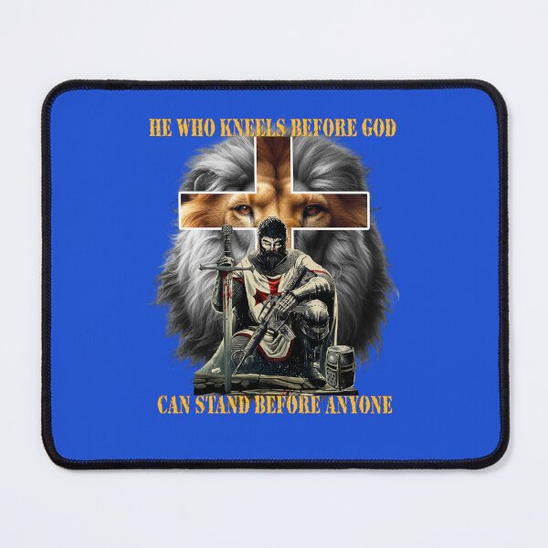 Item preview, He Who Kneels Before God Can Stand Before Anyone Lion Cross designed and sold by KevinorNorris.