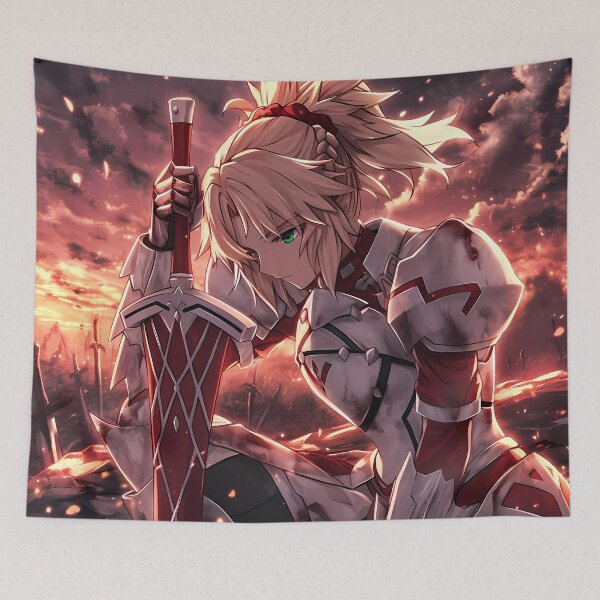 Item preview, Battleworn Mordred Fate Grand Order Red Saber Warrior Anime Girl Waifu Spirit designed and sold by Raslbazola.