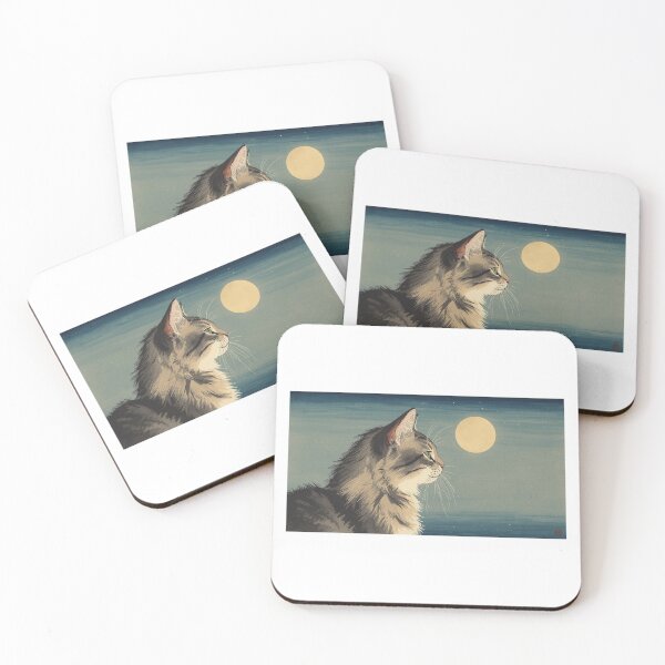 Item preview, Ukiyo-e Style Cat Gazing at the Moon – Japanese Night Scene Art designed and sold by ZenPop Art.