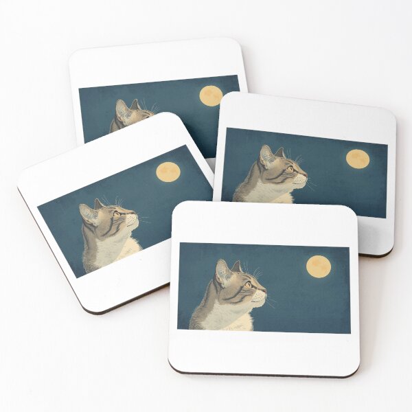 Item preview, Ukiyo-e Style Cat Gazing at the Moon – Japanese Night Scene Art designed and sold by ZenPop Art.