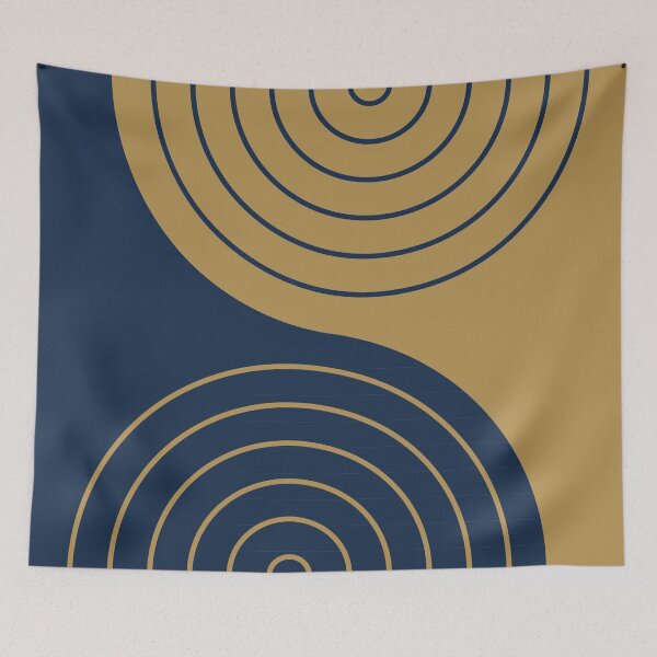 Item preview, Midcentury Modern Rainbow Lines Pattern 1.5 in elegant gold and navy blue designed and sold by nineFlorals.