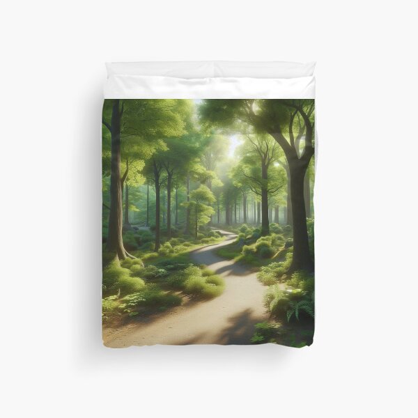 Item preview, A scenic view of a trail winding through a dense forest, with tall trees on either side. designed and sold by IrsathThaslima.