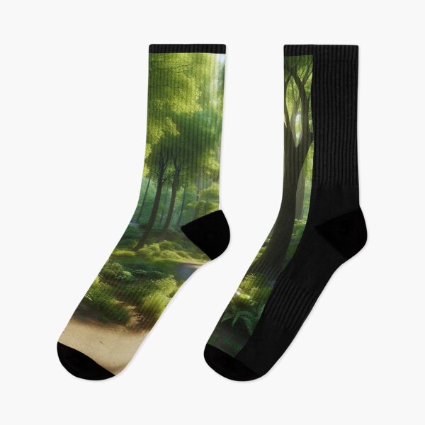 Item preview, A scenic view of a trail winding through a dense forest, with tall trees on either side. designed and sold by IrsathThaslima.