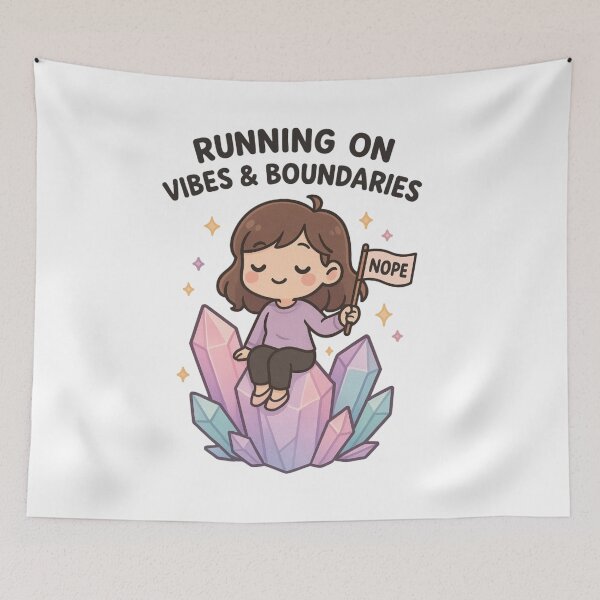 Item preview, Running on Vibes & Boundaries – Cute Crystal Girl Self-Care & Mental Health Humor designed and sold by House of Angel Jams.