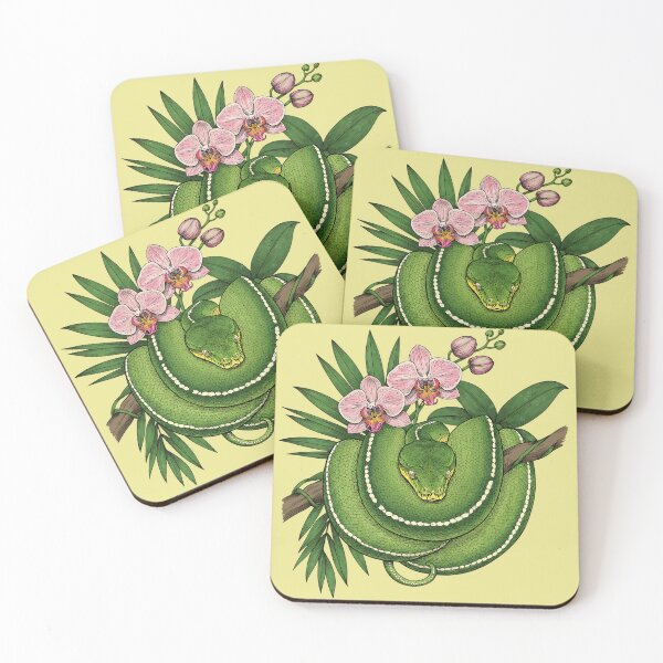 Item preview, Green Tree Python with Pink Orchids  designed and sold by BirdsnStuff.