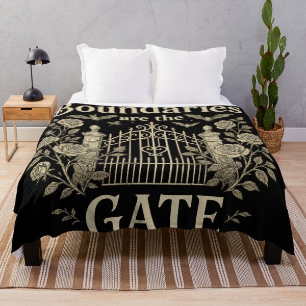 Item preview, Boundaries Are the Gate – Gothic Garden Gate Quote with Roses & Bats designed and sold by Mouraludia.