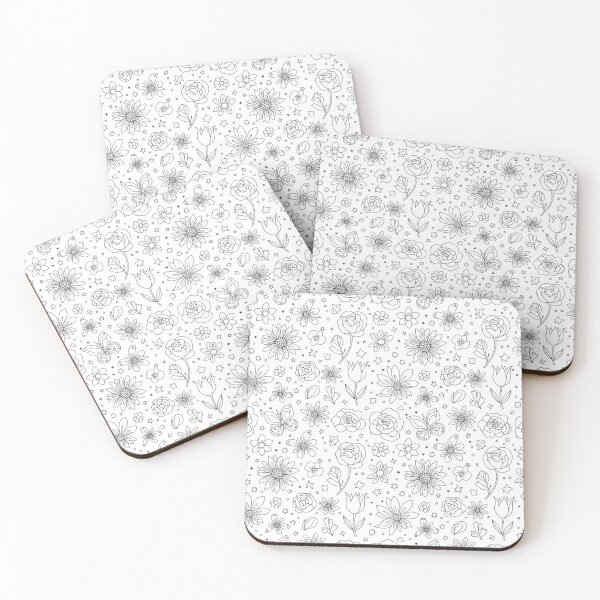 Item preview, Monochrome Floral Doodle Pattern - Black and White Hand-Drawn Flower Garden & Butterfly Coloring Art designed and sold by Tripple A Creations.