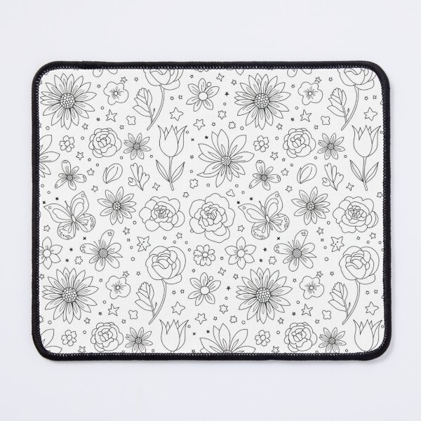 Item preview, Monochrome Floral Doodle Pattern - Black and White Hand-Drawn Flower Garden & Butterfly Coloring Art designed and sold by Tripple A Creations.