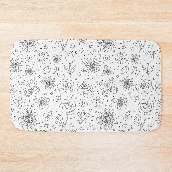 Item preview, Monochrome Floral Doodle Pattern - Black and White Hand-Drawn Flower Garden & Butterfly Coloring Art designed and sold by Tripple A Creations.