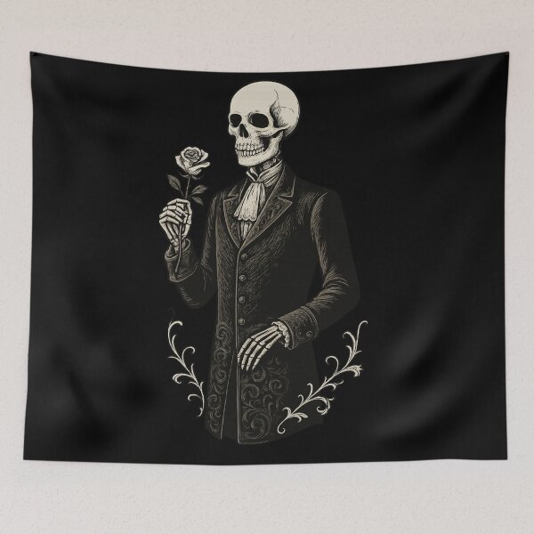 Item preview, Victorian Skeleton Gentleman with Rose – Gothic Dark Romantic Art designed and sold by Mouraludia.