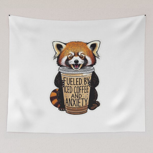 Item preview, Fueled By Iced Coffee And Anxiety Red Panda - Funny Caffeine Meme designed and sold by GeniePixel.