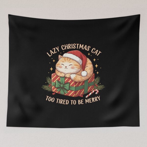 Item preview, Lazy Christmas Cat – “Too Tired to Be Merry” | Cute Cozy Christmas Cat Design designed and sold by ColorSplash123.