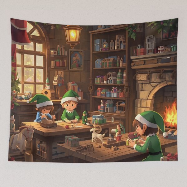 Item preview, Christmas Elves in Santa’s Workshop designed and sold by Valeree Store.