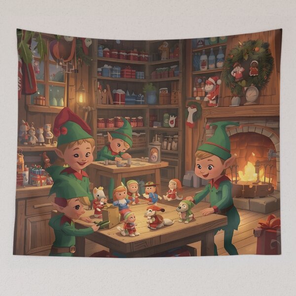 Item preview, Santa’s Workshop Cozy Christmas Art designed and sold by Valeree Store.