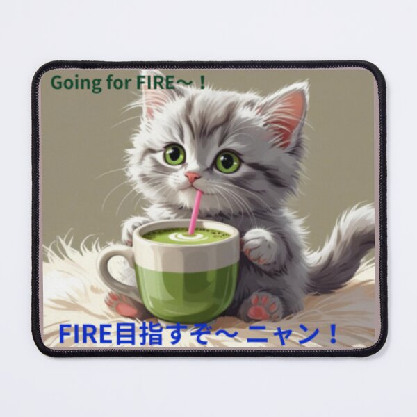 Item preview, Cute kitten drinking matcha, aiming for FIRE！ designed and sold by pinkish-petals.