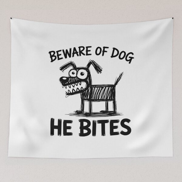 Item preview, Beware of Dog He Bites Cartoon Warning Design designed and sold by SplashTastic.