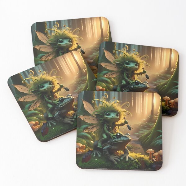 Item preview, Whimsical Fairy Riding Frog Art | Cottagecore Goblincore Fae designed and sold by The Glitch Garden.