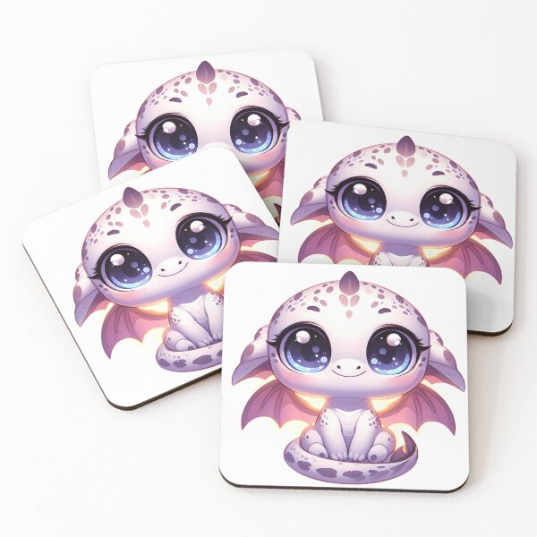 Aperçu de l'œuvre Adorable bébé dragon chibi blanc et violet tacheté créée et vendue par oynipshop.