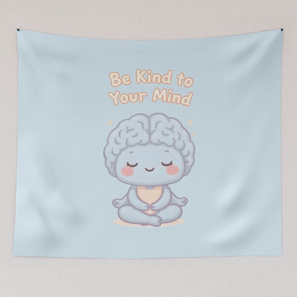 Item preview, “Be Kind to Your Mind” Kawaii Meditating Brain – Cute Mental Health Self-Care Design designed and sold by PureBrain.
