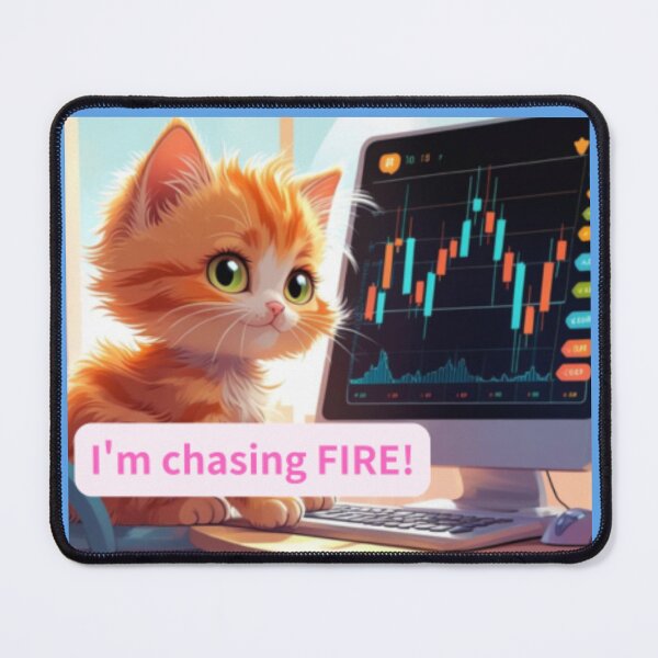 Item preview, Cute kitten watching a chart on PC, aiming for FIRE！ designed and sold by pinkish-petals.