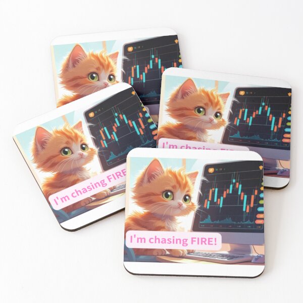 Item preview, Cute kitten watching a chart on PC, aiming for FIRE！ designed and sold by pinkish-petals.