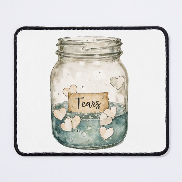 Item preview, Decorative glass jar filled with hearts and blue liquid, labeled as Tears, showcasing emotion and creativity designed and sold by SpaceartLilu.