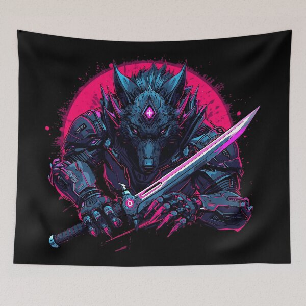Item preview, Cyber Wolf Samurai Neon Warrior designed and sold by SoulenCify.