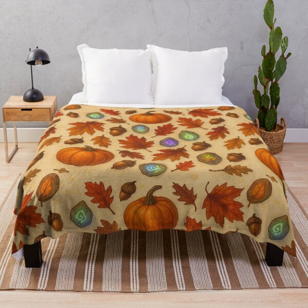Item preview, Autumn Rune Harvest – Fall Leaves & Pumpkin Seamless Pattern | Alche-Arts designed and sold by AlcheArtsStudio.
