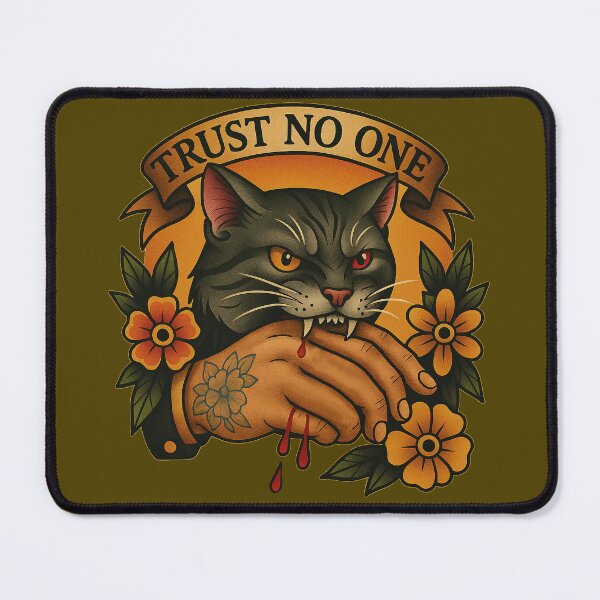 Item preview, Wild Cat Old School – Trust No One Tattoo Art, Vintage Design of a Cat Biting a Hand designed and sold by Fictional Ink Society.