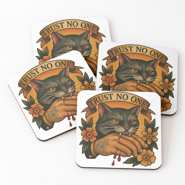 Item preview, Wild Cat Old School – Trust No One Tattoo Art, Vintage Design of a Cat Biting a Hand designed and sold by Fictional Ink Society.