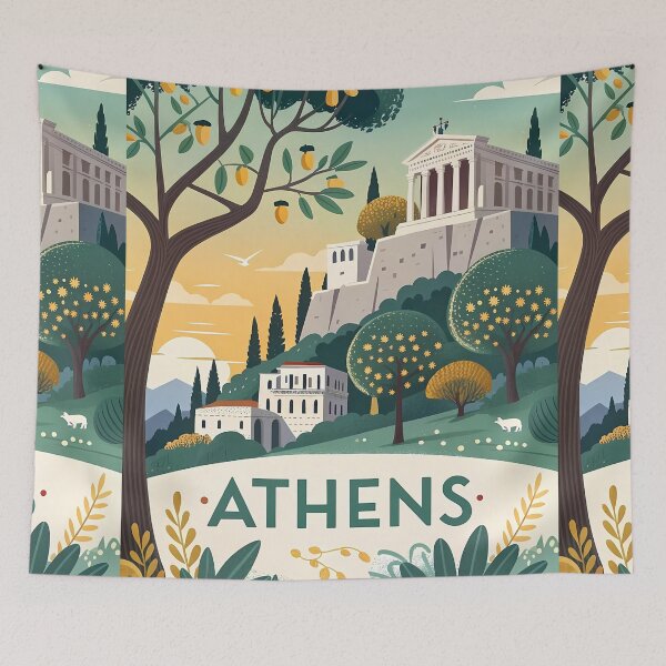 Item preview, Athens Greece Parthenon Sunset Illustration – Classical Travel Art Print designed and sold by Witsprings.