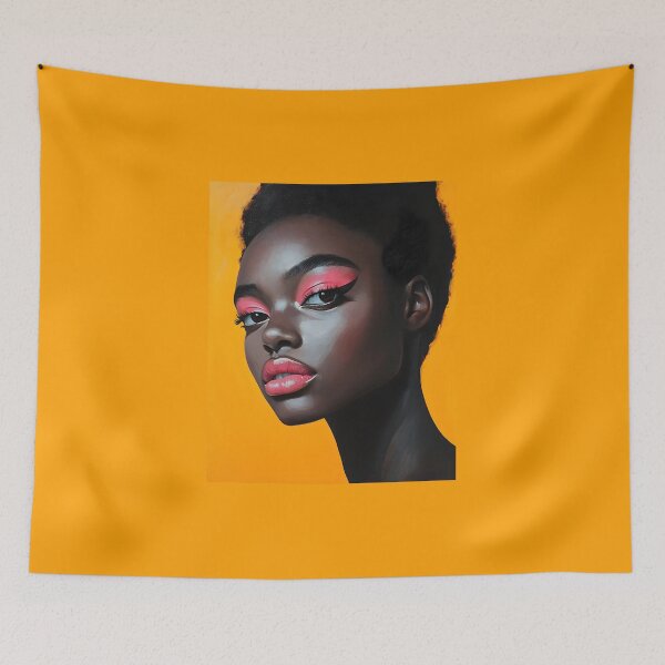 Item preview, Bold Pink Makeup Woman Portrait on Vibrant Orange designed and sold by daila70.