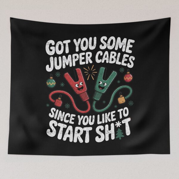 Item preview, Funny Christmas Jumper Cables Start Trouble Humor designed and sold by FreshVibe Prints.