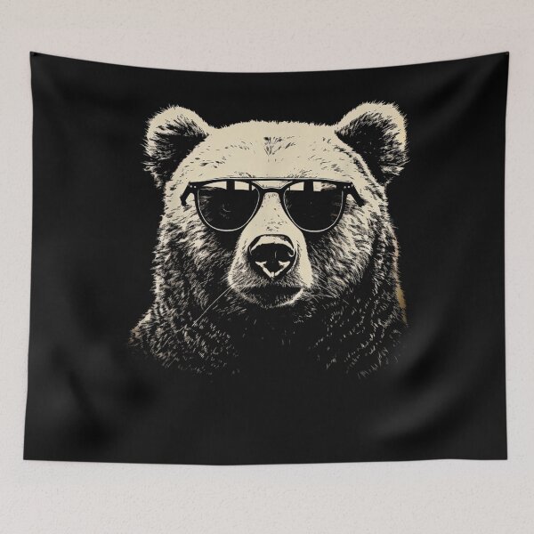 Item preview, Funny Grizzly Bear Stencil With Sunglasses Punk Rock Art Men Women designed and sold by XzavierHolland.
