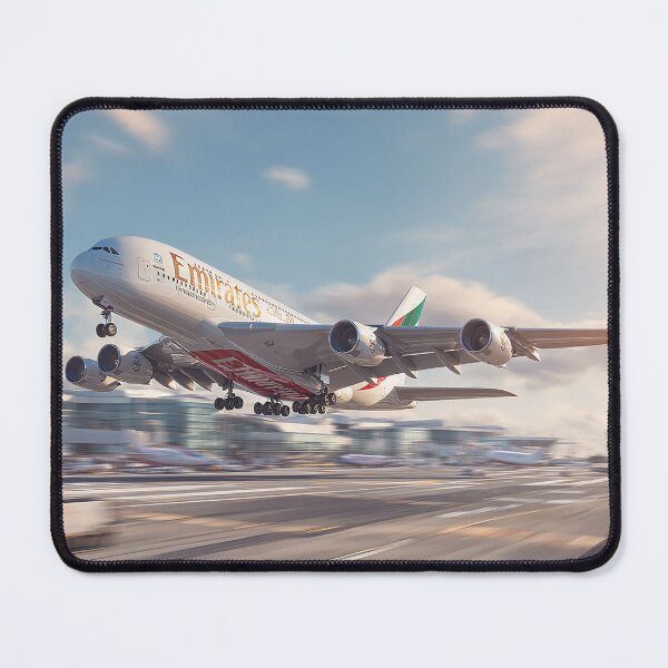 Item preview, Emirates Luxury A380 Beginning Its Ascent with Runway Heat Haze designed and sold by Skyframe Aviation.