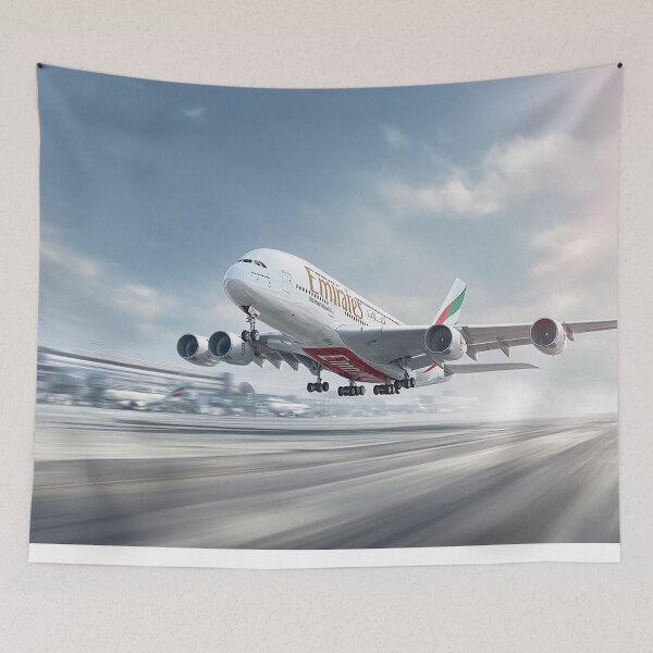 Item preview, Airbus A380 Emirates Climbing Gracefully Under Blue Skies designed and sold by Skyframe Aviation.